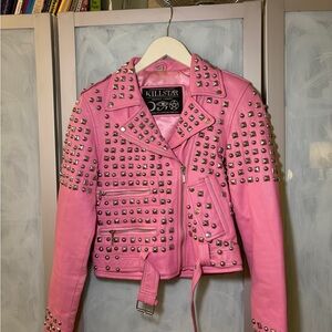 Killstar Pink Leather Jacket with Silver Studs